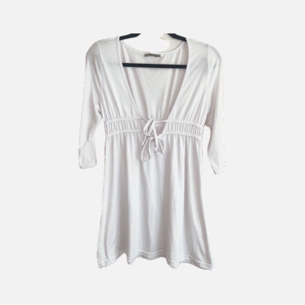 White Swim 'n Sport Bathing Suit Cover Up, Long Sleeve with double tie feature